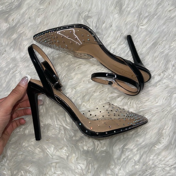 OLIVIA JAYMES POINTED TOE RHINESTONE CLEAR HIGH HEELS - Picture 1 of 7